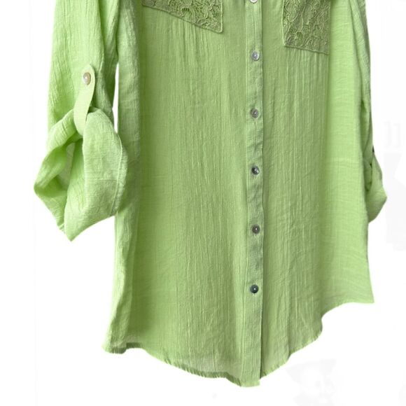 NY Collection Coastal Summertime Top Light Green Breathable Women’s Blouse S - Picture 3 of 7